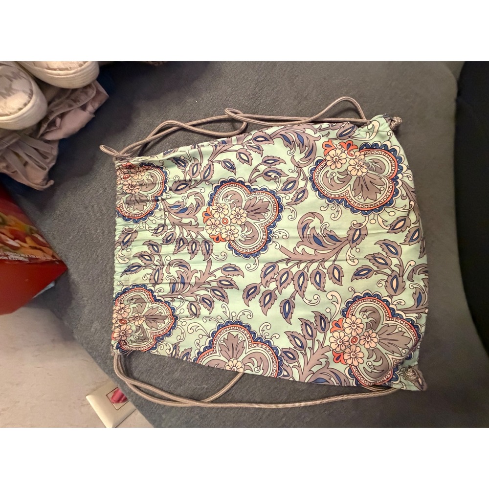 Vera Bradley Mint Green Paisley Floral‎ Cinch Drawstring Backpack Bag VB Logo - Picture 3 of 3